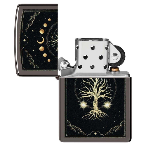 Зажигалка Zippo Mystic Nature Design с покрытием Black Ice®, латунь/сталь, черная, 38x13x57 мм