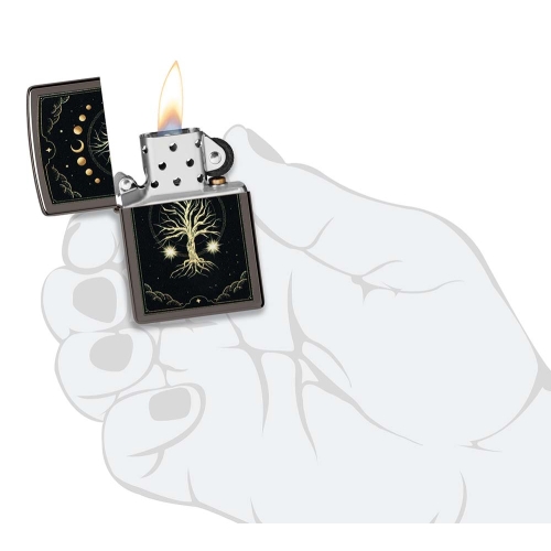 Зажигалка Zippo Mystic Nature Design с покрытием Black Ice®, латунь/сталь, черная, 38x13x57 мм