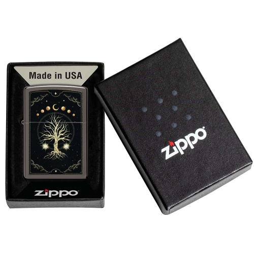 Зажигалка Zippo Mystic Nature Design с покрытием Black Ice®, латунь/сталь, черная, 38x13x57 мм