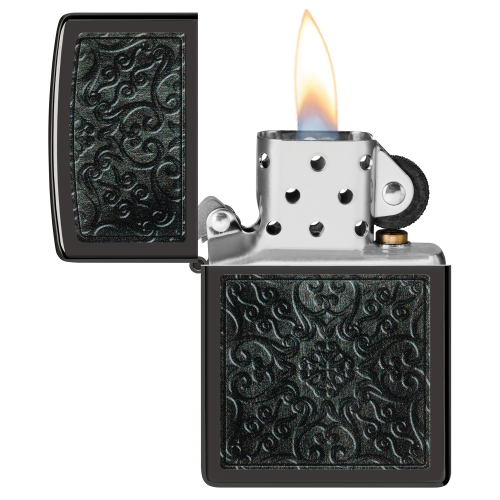 Зажигалка Zippo Pattern с покрытием High Polish Black, латунь/сталь, черная, глянцевая, 38x13x57 мм