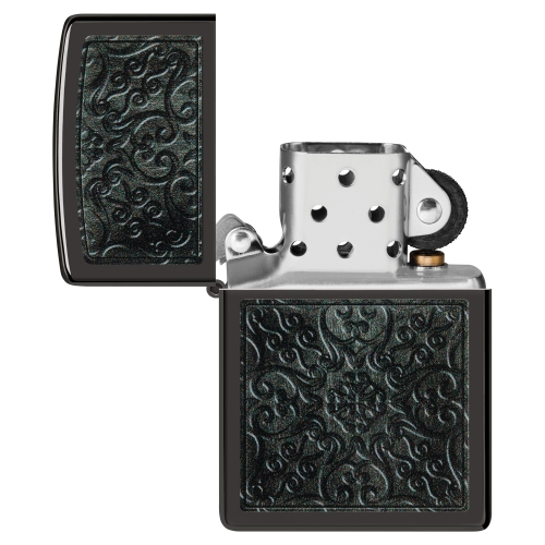 Зажигалка Zippo Pattern с покрытием High Polish Black, латунь/сталь, черная, глянцевая, 38x13x57 мм