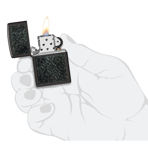 Зажигалка Zippo Pattern с покрытием High Polish Black, латунь/сталь, черная, глянцевая, 38x13x57 мм