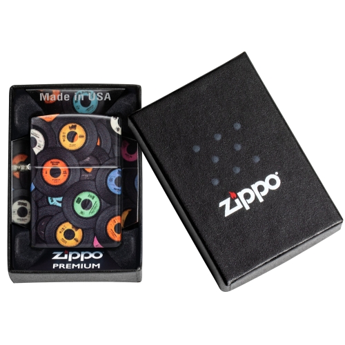 Зажигалка Zippo Records Design с покрытием 540 Matte, латунь/сталь, черная, 38x13x57 мм