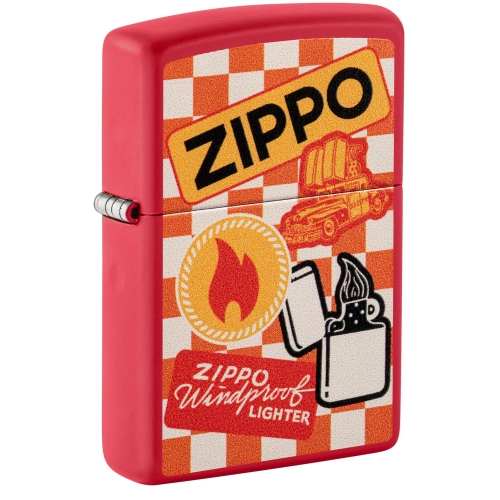 Зажигалка Zippo Retro Design с покрытием Red Matte, латунь/сталь, красная, матовая, 38x13x57 мм