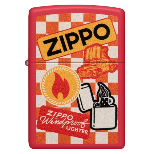 Зажигалка Zippo Retro Design с покрытием Red Matte, латунь/сталь, красная, матовая, 38x13x57 мм