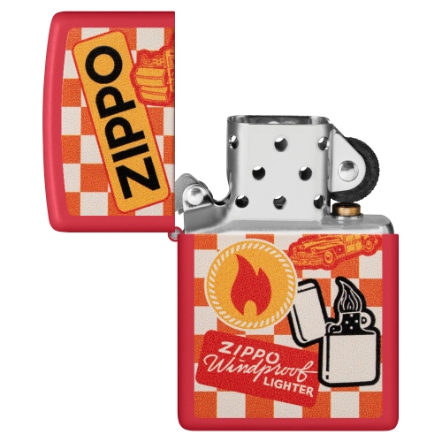 Зажигалка Zippo Retro Design с покрытием Red Matte, латунь/сталь, красная, матовая, 38x13x57 мм