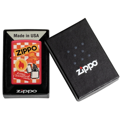 Зажигалка Zippo Retro Design с покрытием Red Matte, латунь/сталь, красная, матовая, 38x13x57 мм