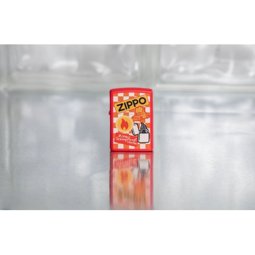 Зажигалка Zippo Retro Design с покрытием Red Matte, латунь/сталь, красная, матовая, 38x13x57 мм