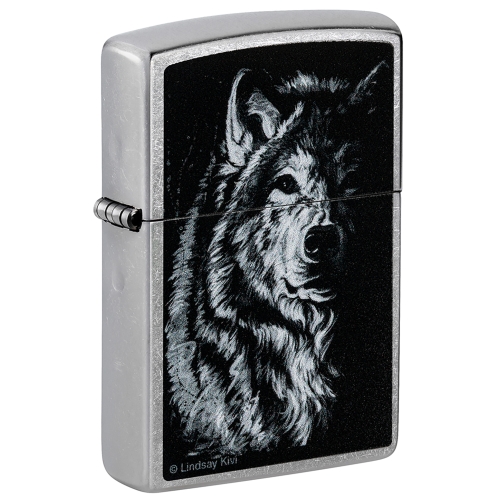 Зажигалка ZIPPO Shadow Wolf с покрытием Street Chrome, латунь/сталь, серебристая, матовая, 38x13x57