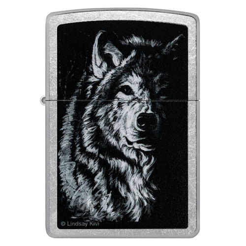 Зажигалка ZIPPO Shadow Wolf с покрытием Street Chrome, латунь/сталь, серебристая, матовая, 38x13x57 