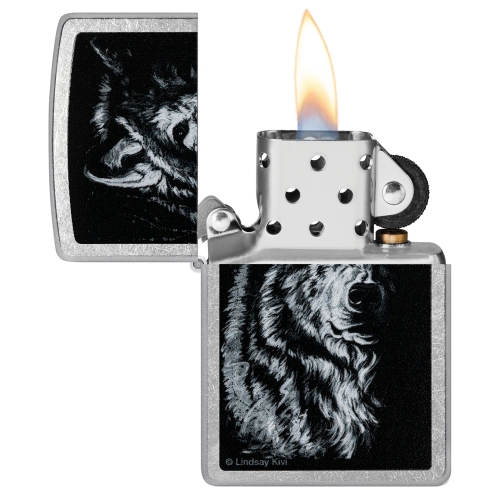 Зажигалка ZIPPO Shadow Wolf с покрытием Street Chrome, латунь/сталь, серебристая, матовая, 38x13x57 