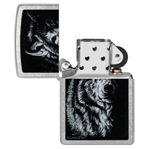 Зажигалка ZIPPO Shadow Wolf с покрытием Street Chrome, латунь/сталь, серебристая, матовая, 38x13x57 