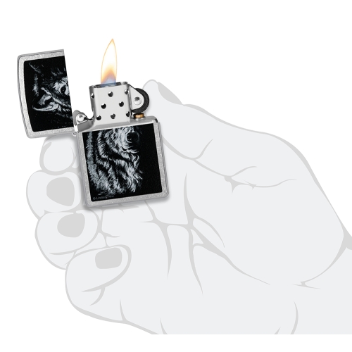 Зажигалка ZIPPO Shadow Wolf с покрытием Street Chrome, латунь/сталь, серебристая, матовая, 38x13x57 