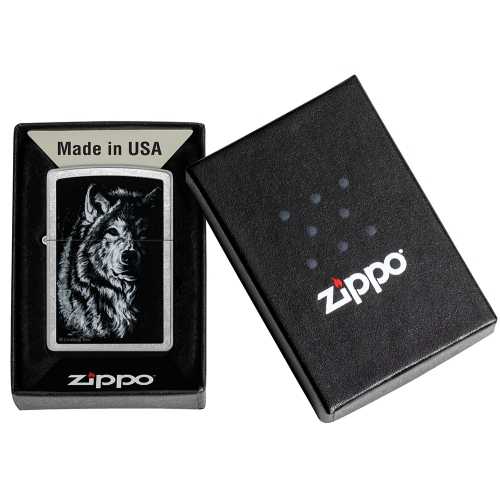 Зажигалка ZIPPO Shadow Wolf с покрытием Street Chrome, латунь/сталь, серебристая, матовая, 38x13x57 