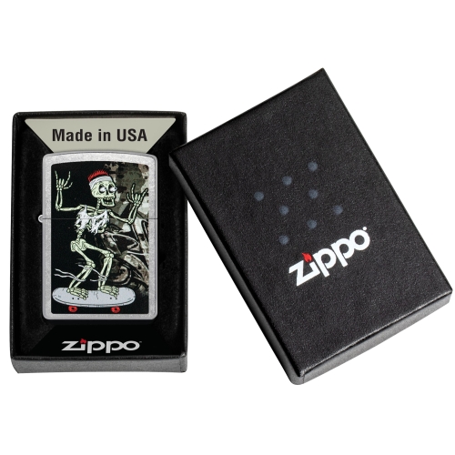 Зажигалка Zippo Skateboard Design с покрытием Street Chrome, латунь/сталь, серебристая, 38x13x57 мм