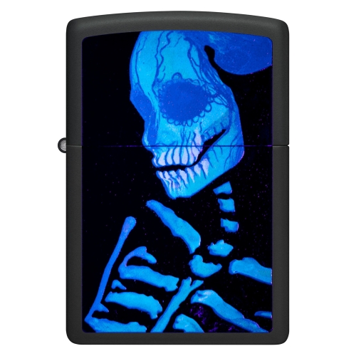 Зажигалка Zippo Skeleton Design с покрытием Black Light, латунь/сталь, черная, матовая, 38x13x57 мм