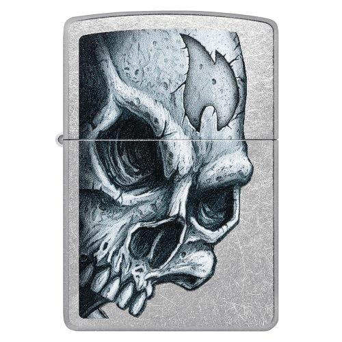 Зажигалка ZIPPO Skull and Flame с покрытием Street Chrome, латунь/сталь, серебристая, матовая, 38x13