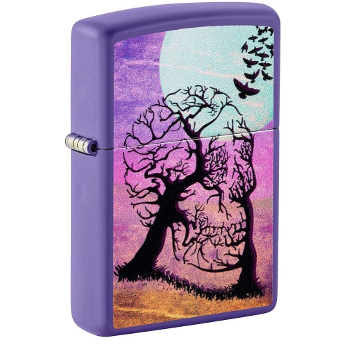 Зажигалка Zippo Skull Tree с покрытием Purple Matte, латунь/сталь, черная 38x13x57 мм