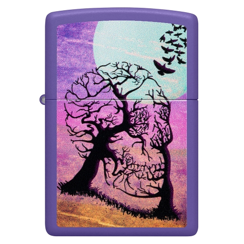 Зажигалка Zippo Skull Tree с покрытием Purple Matte, латунь/сталь, черная 38x13x57 мм