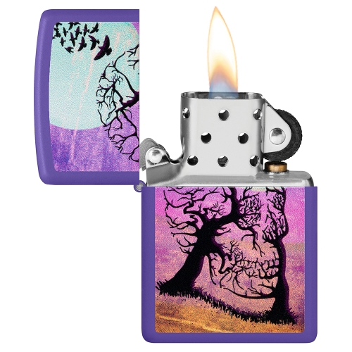 Зажигалка Zippo Skull Tree с покрытием Purple Matte, латунь/сталь, черная 38x13x57 мм