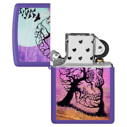 Зажигалка Zippo Skull Tree с покрытием Purple Matte, латунь/сталь, черная 38x13x57 мм