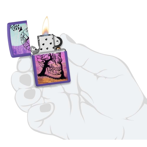 Зажигалка Zippo Skull Tree с покрытием Purple Matte, латунь/сталь, черная 38x13x57 мм