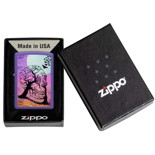 Зажигалка Zippo Skull Tree с покрытием Purple Matte, латунь/сталь, черная 38x13x57 мм