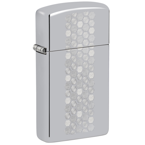 Зажигалка ZIPPO Slim Honeycomb Design с покрытием High Polish Chrome, латунь/сталь, серебристая, 29x