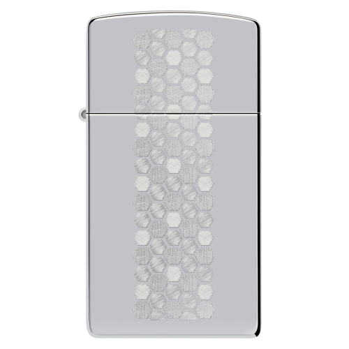 Зажигалка ZIPPO Slim Honeycomb Design с покрытием High Polish Chrome, латунь/сталь, серебристая, 29x