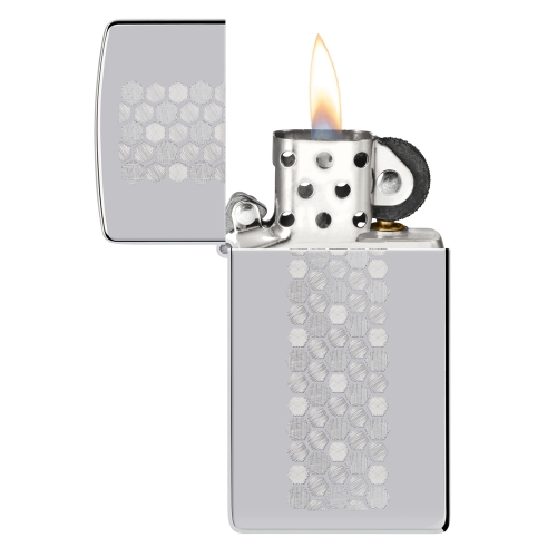 Зажигалка ZIPPO Slim Honeycomb Design с покрытием High Polish Chrome, латунь/сталь, серебристая, 29x