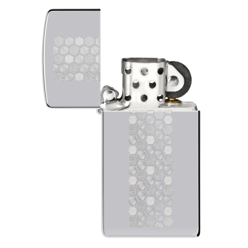 Зажигалка ZIPPO Slim Honeycomb Design с покрытием High Polish Chrome, латунь/сталь, серебристая, 29x