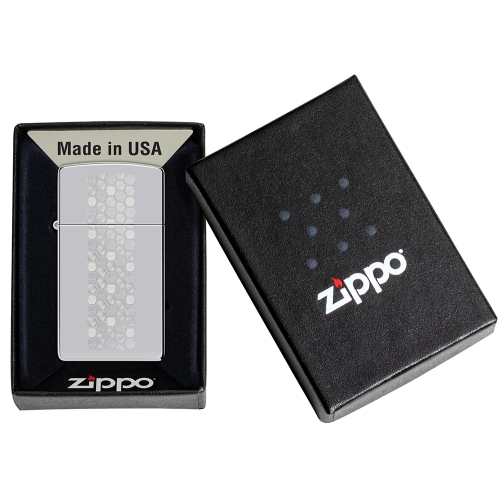 Зажигалка ZIPPO Slim Honeycomb Design с покрытием High Polish Chrome, латунь/сталь, серебристая, 29x
