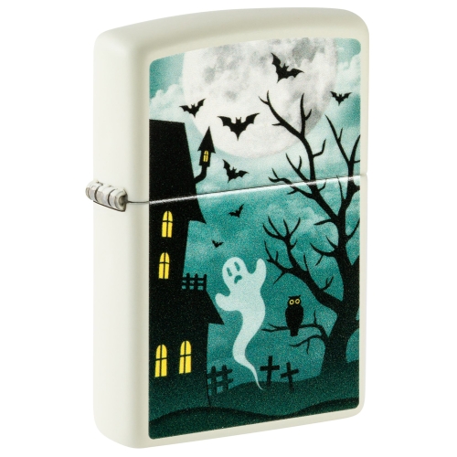 Зажигалка Zippo Spooky Design с покрытием Glow In The Dark Green, латунь/сталь, белая, 38x13x57 мм