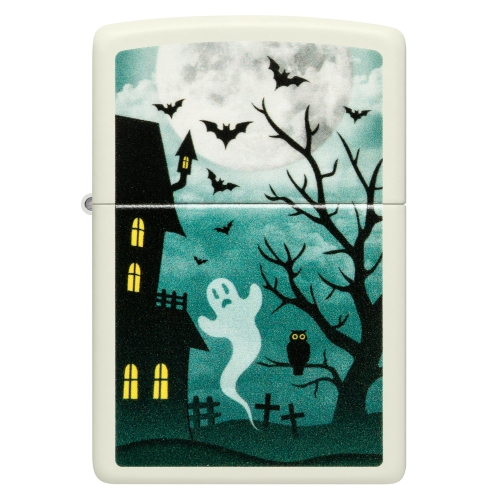 Зажигалка Zippo Spooky Design с покрытием Glow In The Dark Green, латунь/сталь, белая, 38x13x57 мм