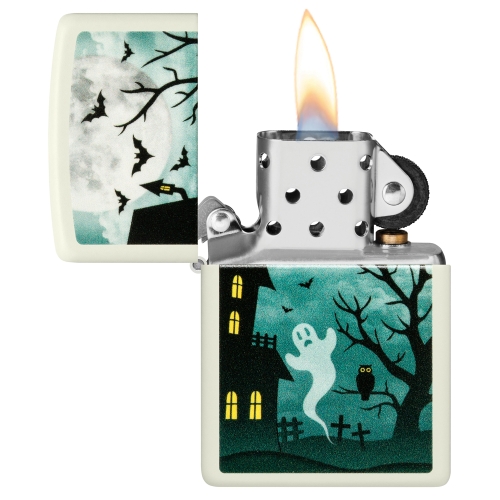 Зажигалка Zippo Spooky Design с покрытием Glow In The Dark Green, латунь/сталь, белая, 38x13x57 мм
