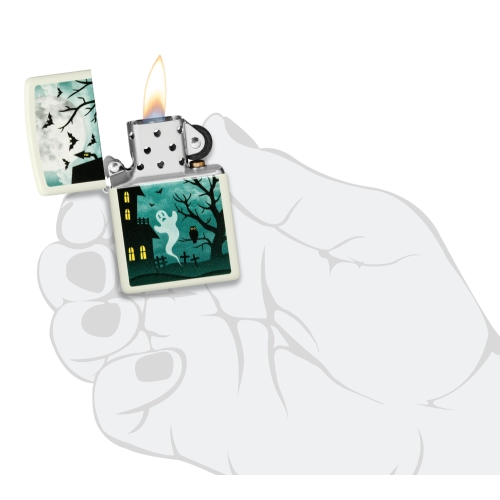 Зажигалка Zippo Spooky Design с покрытием Glow In The Dark Green, латунь/сталь, белая, 38x13x57 мм