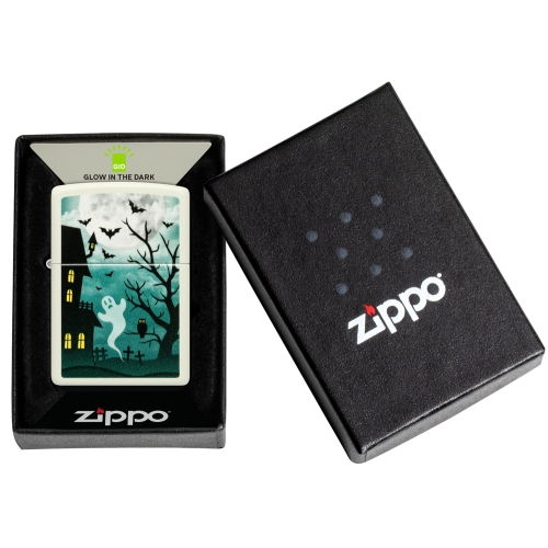Зажигалка Zippo Spooky Design с покрытием Glow In The Dark Green, латунь/сталь, белая, 38x13x57 мм
