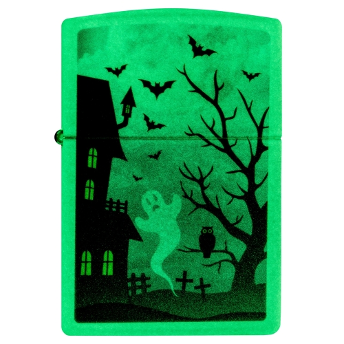 Зажигалка Zippo Spooky Design с покрытием Glow In The Dark Green, латунь/сталь, белая, 38x13x57 мм