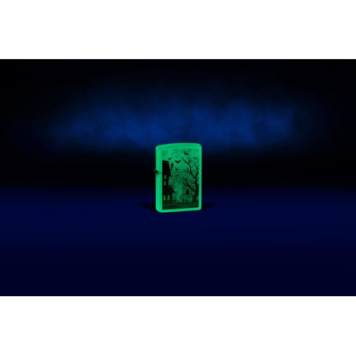 Зажигалка Zippo Spooky Design с покрытием Glow In The Dark Green, латунь/сталь, белая, 38x13x57 мм