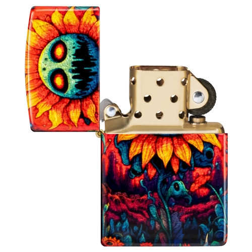 Зажигалка ZIPPO Spooky Sunflower с покрытием 540 Tumbled Brass, латунь/сталь, разноцветная, 38x13x57