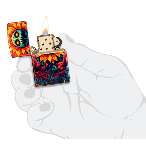 Зажигалка ZIPPO Spooky Sunflower с покрытием 540 Tumbled Brass, латунь/сталь, разноцветная, 38x13x57