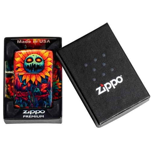 Зажигалка ZIPPO Spooky Sunflower с покрытием 540 Tumbled Brass, латунь/сталь, разноцветная, 38x13x57