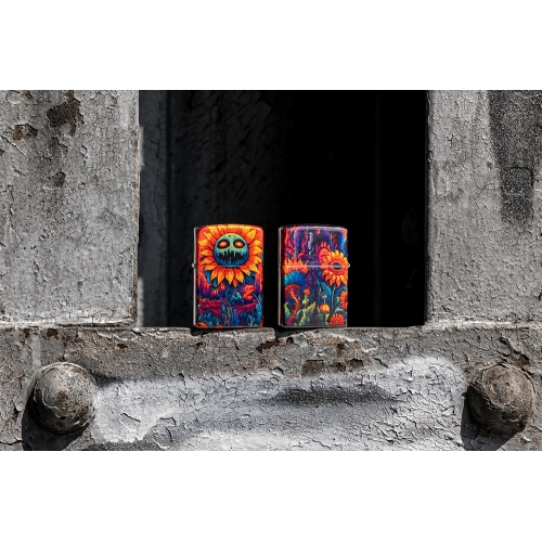 Зажигалка ZIPPO Spooky Sunflower с покрытием 540 Tumbled Brass, латунь/сталь, разноцветная, 38x13x57