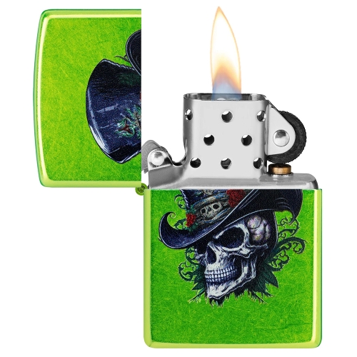 Зажигалка ZIPPO Steampunk Skeleton с покрытием Lurid™, латунь/сталь, зеленая, глянцевая, 38x13x57 мм