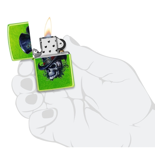 Зажигалка ZIPPO Steampunk Skeleton с покрытием Lurid™, латунь/сталь, зеленая, глянцевая, 38x13x57 мм