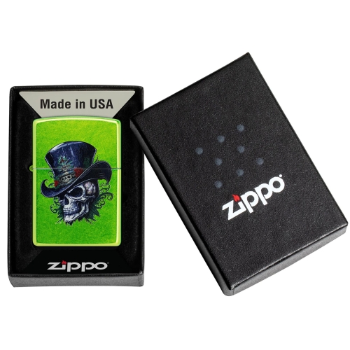 Зажигалка ZIPPO Steampunk Skeleton с покрытием Lurid™, латунь/сталь, зеленая, глянцевая, 38x13x57 мм