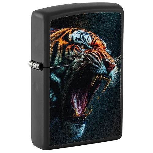 Зажигалка ZIPPO Tiger Roar Design с покрытием Black Matte, латунь/сталь, черная, 38x13x57 мм, шт