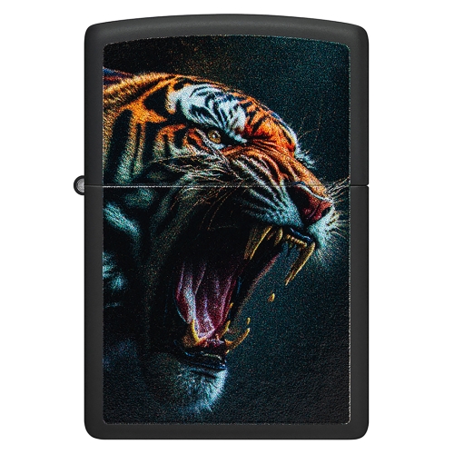 Зажигалка ZIPPO Tiger Roar Design с покрытием Black Matte, латунь/сталь, черная, 38x13x57 мм, шт