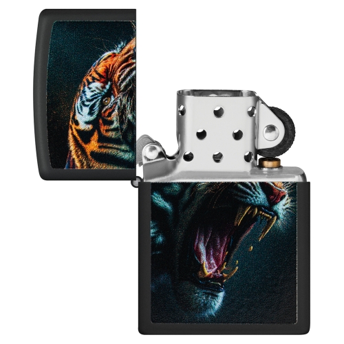 Зажигалка ZIPPO Tiger Roar Design с покрытием Black Matte, латунь/сталь, черная, 38x13x57 мм, шт