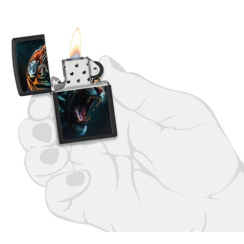 Зажигалка ZIPPO Tiger Roar Design с покрытием Black Matte, латунь/сталь, черная, 38x13x57 мм, шт